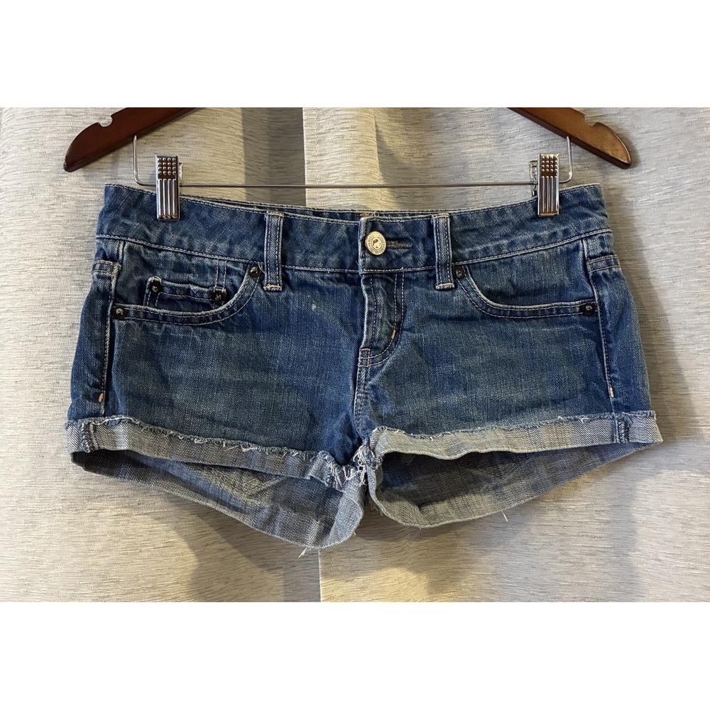 American Eagle Y2K Low Rise Micro Denim Shorts Size 2 Distressed